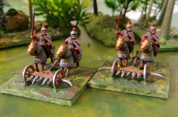 Le char scythe revisité. Bonjour les jambes de la cavalerie adverse. A ma connaissance seul A Touller propose cet engin.