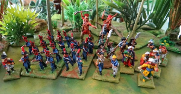 En 15 : 1 bataillon de marins de la "ligne", 5 chouans, 6 artilleurs Warmodelling, 6 ottomans, 2 guérilleros espagnols, 1 off de marine de sa majesté et 2 indiens du Canada en 28.