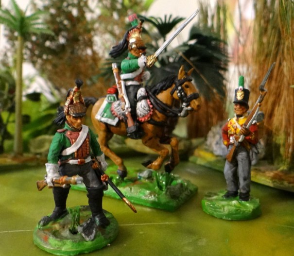 17ème dragon (à pied et à cheval)  et 1 fusilier anglais d'une compagnie du centre.